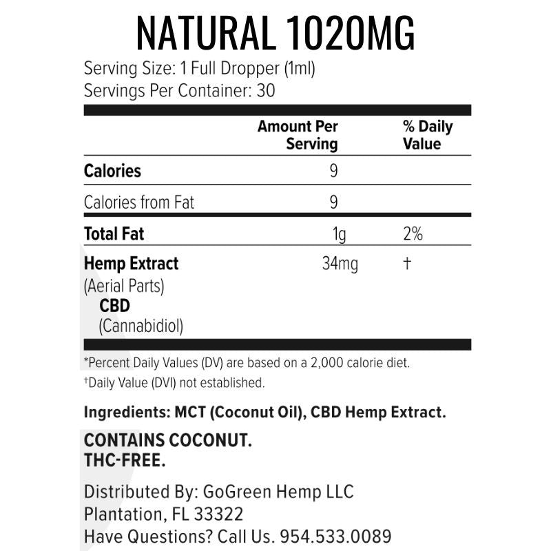 CBD Oil Tincture | Natural Unflavored | 300mg-2040mg | THC-Free