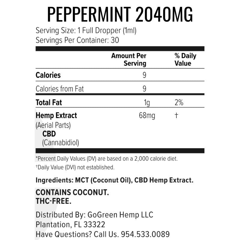 CBD Oil Tincture | Peppermint | 300mg-2040mg | THC-Free